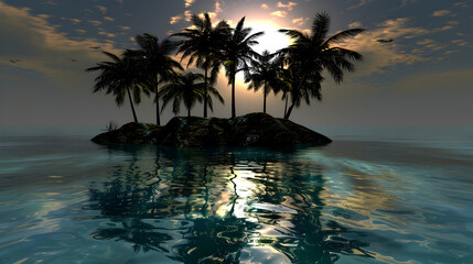 Sunset silhouette of palm trees on a tropical beach