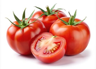 Isolated Tomato Photography: Whole, Half, Sliced Red Tomatoes on White Background - High-Resolution Food Images