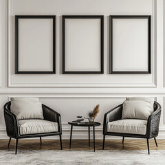 Modern living room, white picture frame, home, sofa, light, simple style