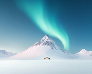 Serene Winter Cabin Under Vibrant Northern Lights in Snowy Wilderness