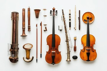 Fototapeta premium Collection of vintage string and wind instruments.