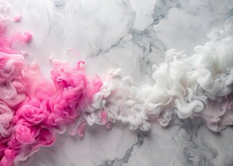 Fototapeta premium Luxury Winter Marble Background: Pink & White Smoke Panoramic Design for Marketing Banner