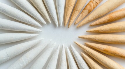 Wooden pegs arranged in a circular pattern.