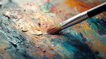 Obraz premium Close-up of a Paintbrush on a Palette with Thick Oil Paint