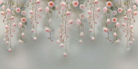 Wallpaper design for the wall. A photophone for weddings and celebrations. Beautiful roses coming down from above. Textile design. 
Background for photography.