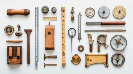 Fototapeta premium Antique measuring tools arranged aesthetically.