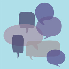 Shades of Purple Bubbles in a Cluster against a Light Blue Background, Communication and Dialogue Concept
