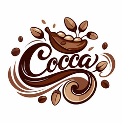 sticker design of cocoa in Chocolate background