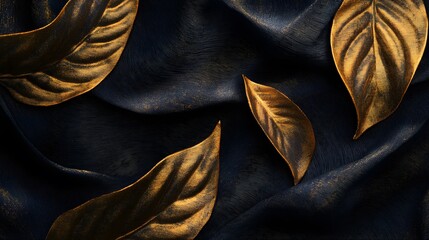 An abstract golden leaf pattern on a dark background, featuring elegant and intricate details that create a striking contrast. Perfect for luxurious, nature-inspired designs or artistic projects.