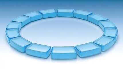 A circular arrangement of translucent blue tiles on a gradient background.