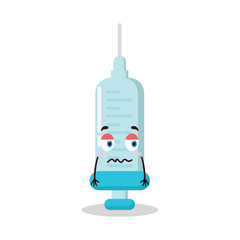 cute grumpy expression of syringe cartoon character