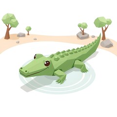 Fototapeta premium Land and Water: A Crocodile's Balance