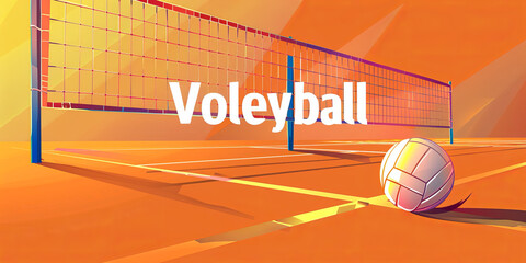 A sports poster banner featuring a volleyball. The abstract background with colorful patterns enhances the dynamic design.