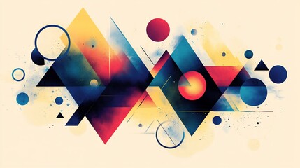 Abstract geometric shapes composition with vibrant colors and textured elements.