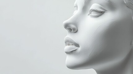 White sculpted female face, profile view.