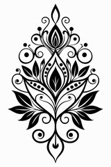 ornamental floral design, black and white illustration, swirling patterns, elegant curves, abstract flowers, vintage style, minimalist artwork
