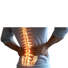 Person Holding Lower Back with Spine Highlighted - Concept of Back Pain, Spinal Issues, and Healthcare