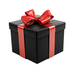 Elegant Black Gift Box with Red Ribbon and Bow - Perfect for Celebrations, Holidays, and Special Occasions