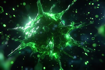 Mutated cancer cell structure under attack, showcasing the battle between cells and the immune system.