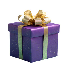 Elegant Purple Gift Box with Golden Ribbon and Bow - Perfect for Celebrations and Special Occasions