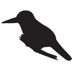 Cute cartoon vector kingfisher sitting on the branch icon silhouette