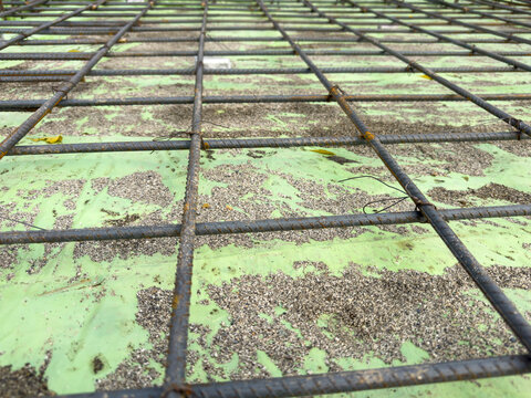 Steel frame for building new house roof. Construction concept.
