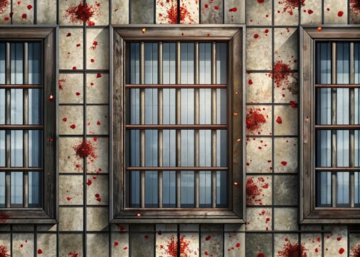 Seamless Prison Window Pattern:  Murder Mystery Background, Crime Scene, Jail Cell, Grunge Texture, Detective Story Illustration