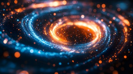 An abstract glowing vortex of blue and orange, creating a mesmerizing swirl of light and energy. Perfect for futuristic, sci-fi, or dynamic digital art projects.
