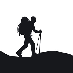 Hiking man Silhouettes. hiker with rucksacks silhouette.