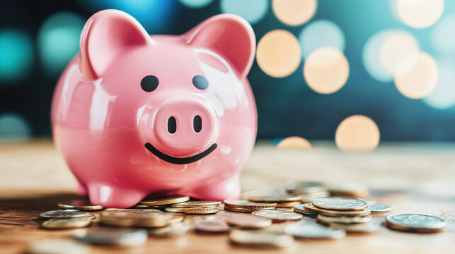 Broken piggy bank with coins scattered around, symbolizing financial struggle and the need for careful budgeting and saving.