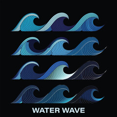 Rolling blue waves with shimmering water droplets create a calm abstract atmosphere.