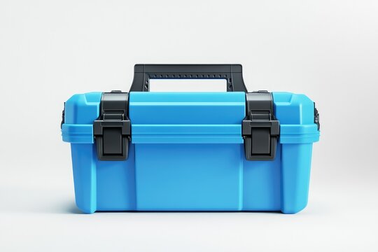 Blue Color Tool Box with Black Accents on White Background