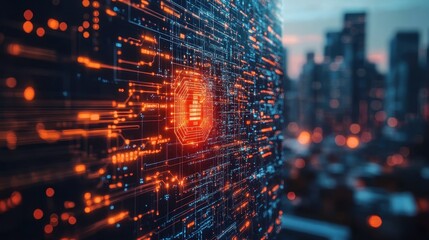 Futuristic Digital Cityscape with Glowing Data Connections