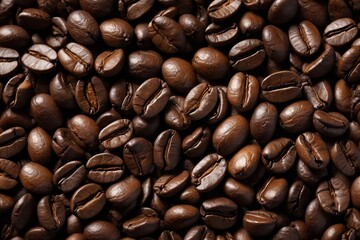 Fototapeta premium a close up of a pile of coffee beans with a brown background
