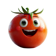 Fototapeta premium Front view full shot 3D illustration of a tomato with a face completely with eyes, nose, and lips isolated on a white transparent background