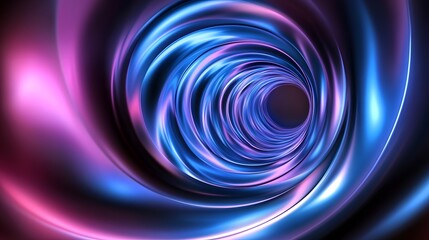 An abstract glowing vortex of blue and purple, featuring shiny, swirling patterns that create a futuristic whirl of light and energy. Ideal for sci-fi, digital art, and high-tech design projects.