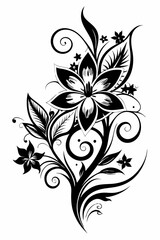 abstract floral design, black and white, symmetrical pattern, stylized flowers, elegant swirls, graphic elements, artistic motif, minimalist d&eacute;cor, botanical theme, modern illustration