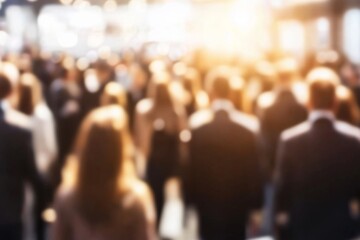 Blurred images showcase the dynamic environment of business conferences.