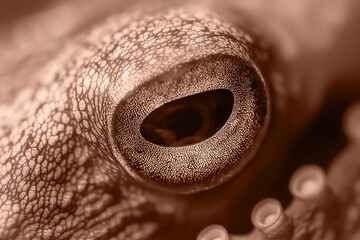 Naklejka premium Octopus eye in mocha mousse. Color of the year 2025. Underwater world.