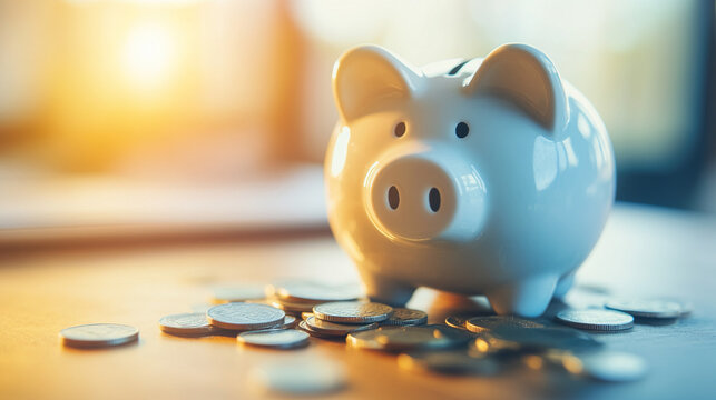 Broken piggy bank with coins scattered around, symbolizing financial struggle and the need for careful budgeting and saving.