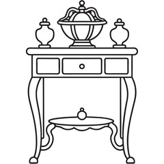 antique side table with elements on a white background