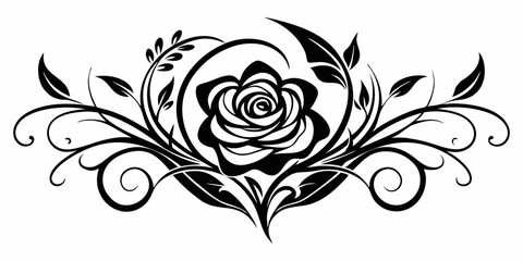 ornamental floral design, black and white illustration, swirling patterns, elegant curves, abstract flowers, mandala design, vintage style, minimalist artwork