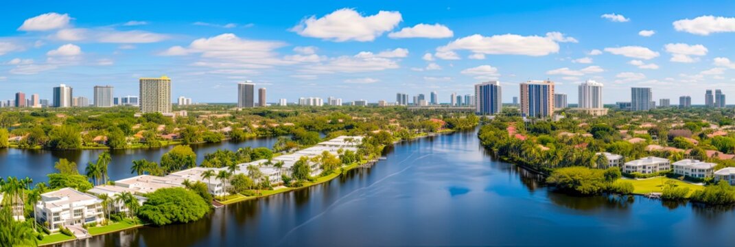 Aerial View of Pembroke Pines, Florida. Discovering the Majestic South Florida Skyline and Park Through Drone View- Perfect Vacation & Travel Destination