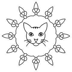 cat and butterfly, cat-chain--mandala-floral-vector-illustration