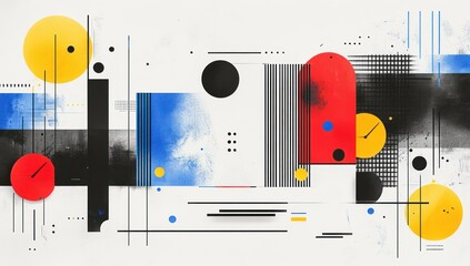 Abstract Geometric Composition with Primary Colors and Black Lines
