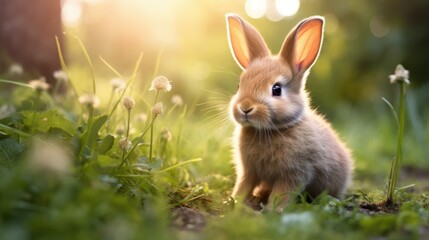 Fototapeta premium cute animal pet rabbit or bunny smiling and laughing isolated with copy space for easter background, rabbit, animal, pet, cute, fur, ear, mammal, background, celebration, generate by AI.
