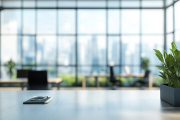 Beautiful blurred office background with panoramic windows