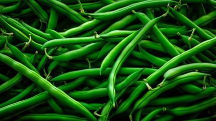 Fresh Green String Beans - Closeup of Full Crop. Agriculture and Freshness in Vibrant Vegetable Cuisine