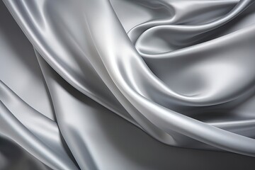 Gray Curtain in Silver Silk Satin Fabric Texture for Elegant Background Design and Clothes or Interior Decoration