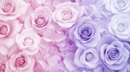 Valentines Day background created with pastel-colored roses in light purple and pale pink hues, ideal for romantic themes, invitations, or decorative purposes in photography.